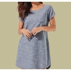 pact Organic Blue Chambray 100% Organic Cotton Scoop Neck Mini Dress XL